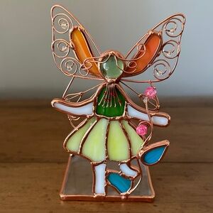 Vintage Stained Glass Angel Fairy Tea Light Candle Holder